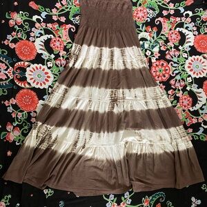 Beachy Vacation Brown and Cream Maxi Dress